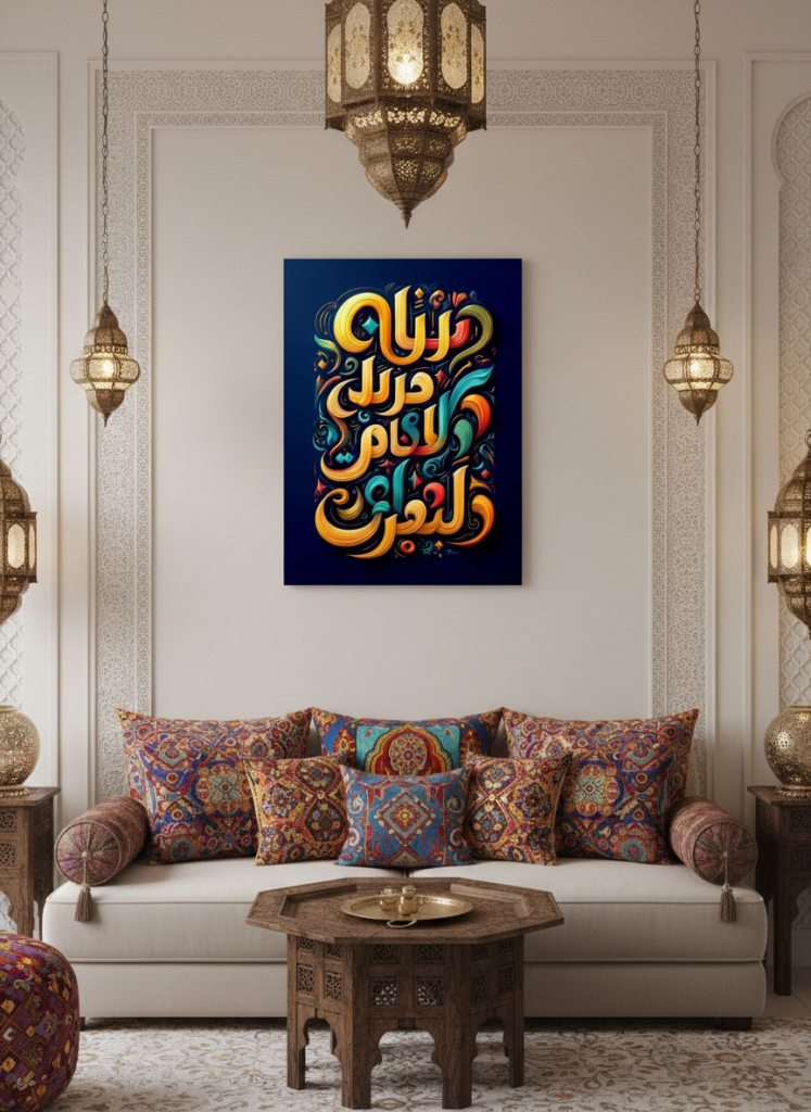 Metal poster with a matte finish displayed on a wall in natural light