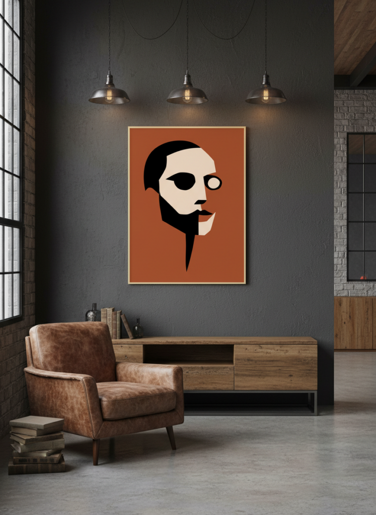 Bold statement metal poster used as the anchor piece for a gallery wall