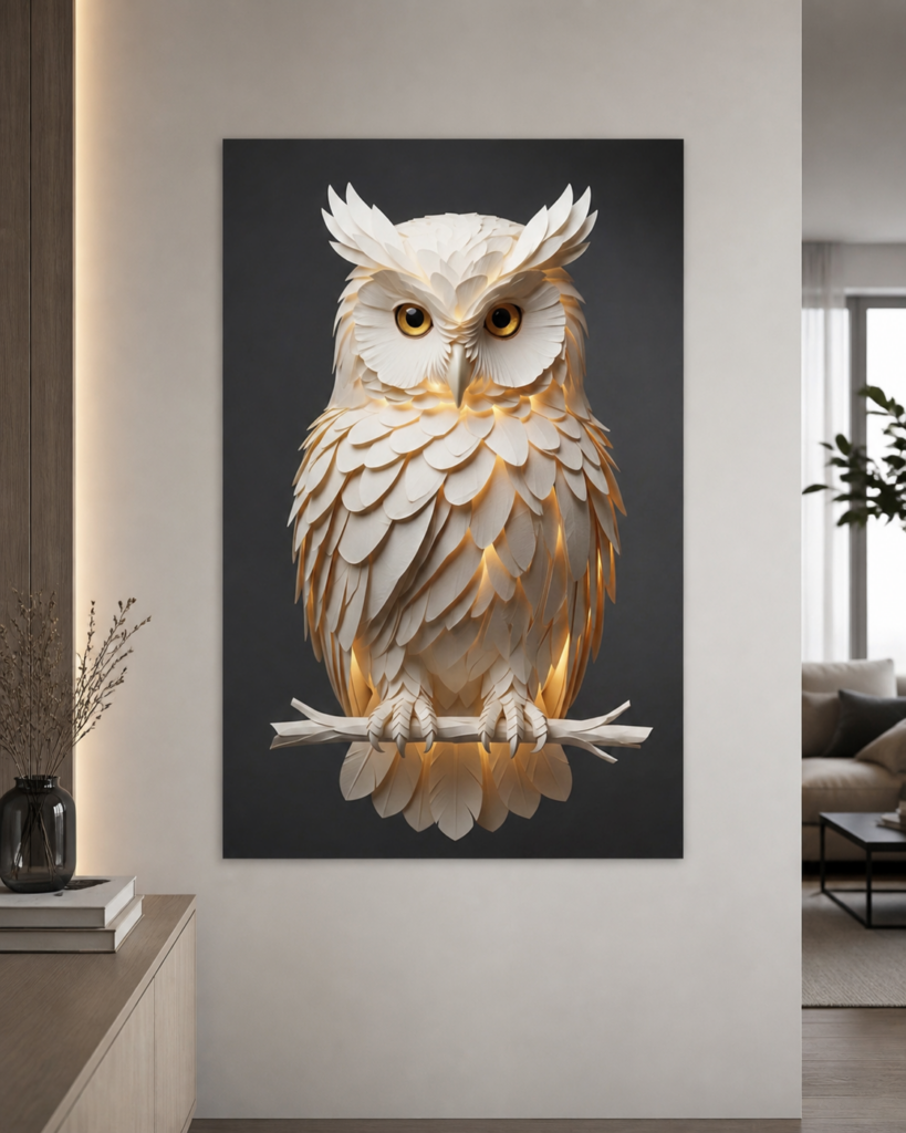 Metal poster mounted on a clean flat wall in a normal living space